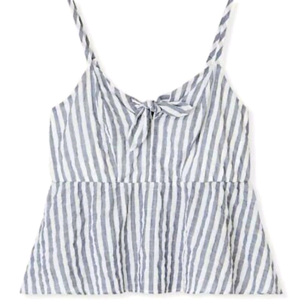 Torrid White Striped Cotton Blend Minimal Classic Peplum Front Tie Cami / Top 1X
